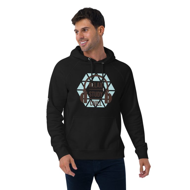 Relax Chill Study DJ Live Studio Unisex eco raglan hoodie - Image 2