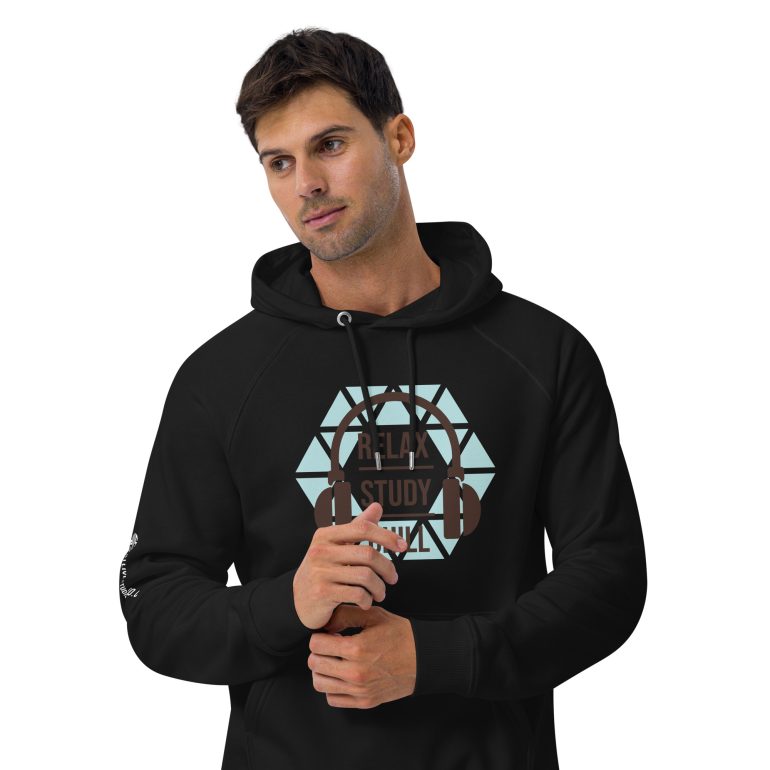 Relax Chill Study DJ Live Studio Unisex eco raglan hoodie - Image 3