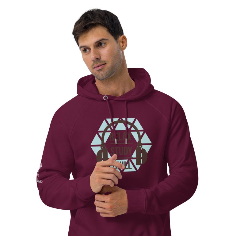 Relax Chill Study DJ Live Studio Unisex eco raglan hoodie - Image 8